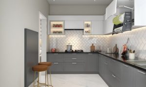 Contemporary gray and white kitchen